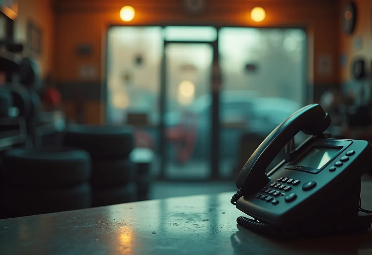 Téléphone sur le comptoir d'accueil d'un garage