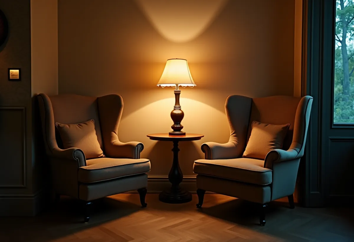 Deux fauteuils face à face dans un coin salon de restaurant